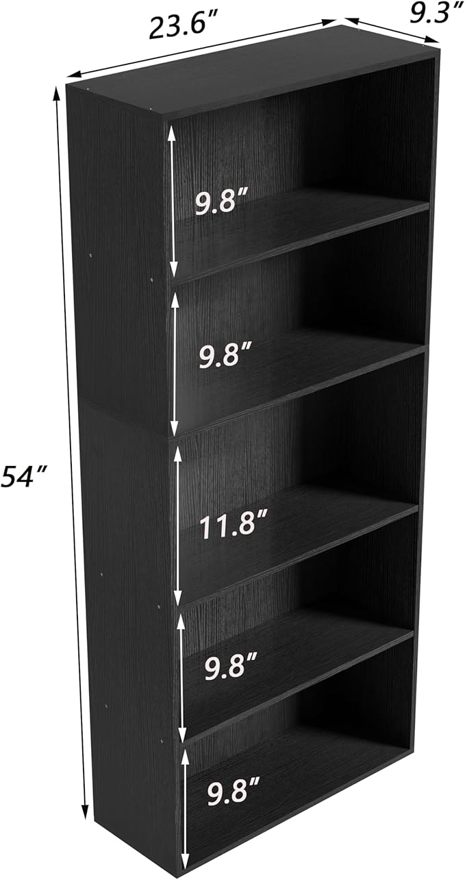 5 Tier book shelf,5 Cube Storage Organizer,5 Tier Cube Low Bookcase Freestanding Storage Display Organizer, 54 Inch Versatile Cubes Shelf and Cubby Storage for Any Space (Black, 5 Cube-W(23.6inch)