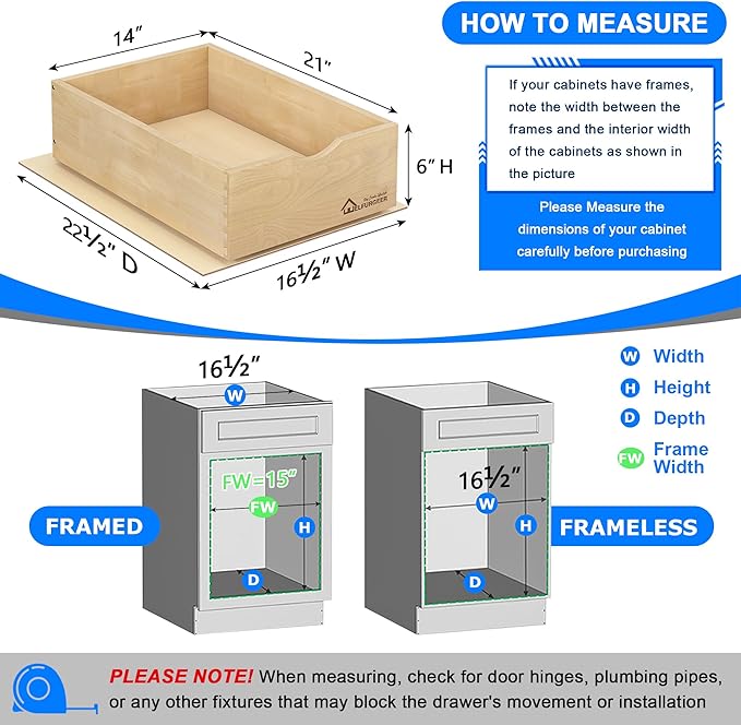 WelFurGeer Premium Birchwood Pull-Out Cabinet Drawers, 14" W x 21" D Pull Out Cabinet Organizer, Soft Close Slide-Out Shelves for Kitchen Cabinets, Heavy-Duty Cabinet Organizer for Home & Kitchen