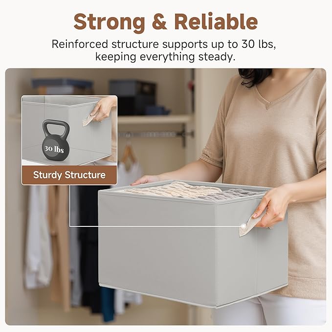 StorageWorks Storage Baskets for Shelves, Foldable Fabric Closet Storage Bins with Handles, Fabric Storage Bins Clothes Organizer, Light Gray, 3-Pack, Extra Large