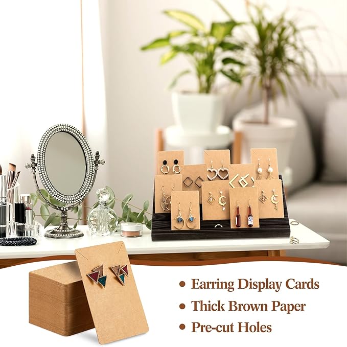 Blulu 31 Pack Wooden Earring Display Stand 7 Slots jewelry Display Holder with Earring Card for Selling Vendors Retail Show