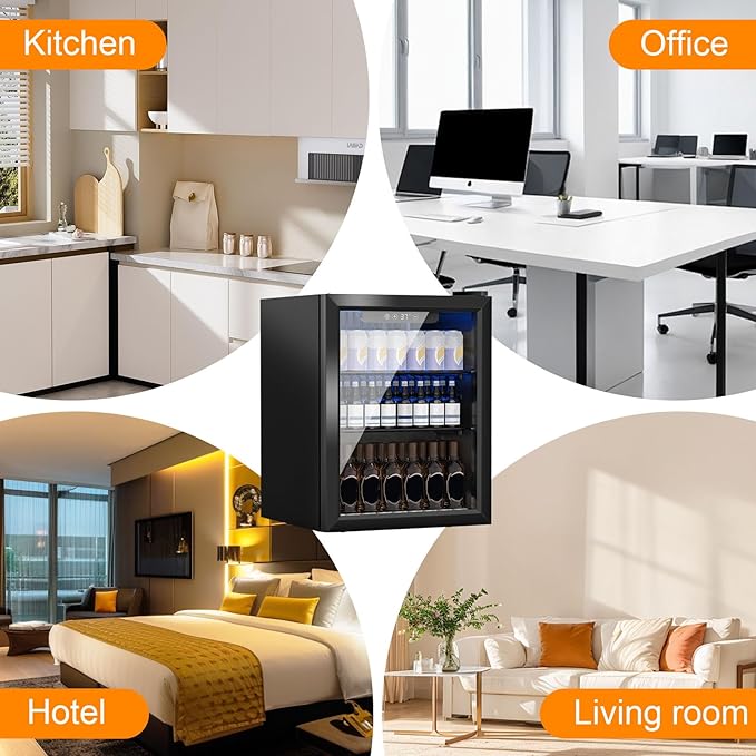 Beverage Refrigerator Cooler, 72 Can Mini Fridge Glass Door for Drinks Soda, Beer, or Wine - Small Refrigerator for Office Bedroom Home Bar, Adjustable Shelves, 1.7 Cu.Ft, Black
