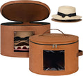 Lifewit Round Cowboy Hat Box for 7 Caps, Large Felt Hat Organizer Bag for Men & Women Storage, Baseball Cap Container with Dustproof Lid for Travel, Foldable 16.5" D x 10.6" H Carrier, 2 Pack, Brown
