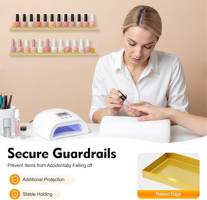 10PCS Gold Triangular Nail Polish Racks, 5 Tiers Wall-Mounted Nail Polish Racks Cosmetic Display Rack Essential Oil Organizers Lipstick Perfume Wall Shelf for Home Spa Nail Salon Shop