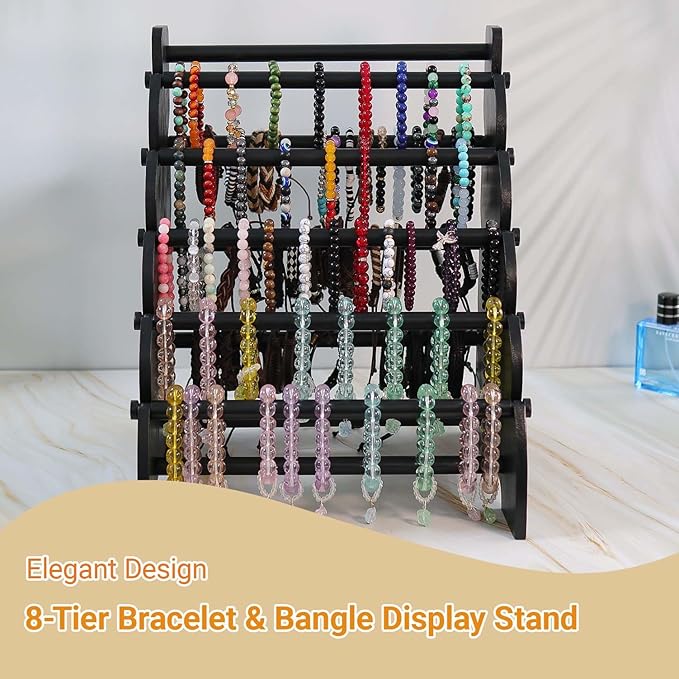 Wooden Bracelet Holder 8 Tier Jewelry Bracelet Display Stand, Portable Organizer for 150-240 Bangles & Scrunchies - for Vendors,Retail Stores, Craft Shows, and Home Storage (black)