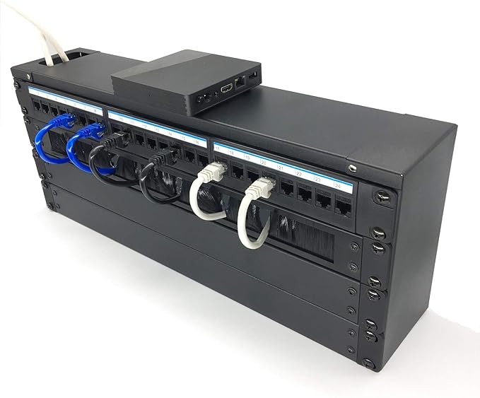 Jingchengmei 1U Disassembled Rack Mount Cable Management Panel with Brush for Cable Entry for 19-Inch Rack or Cabinet Black (BF01UAB2) (Pack of 2)