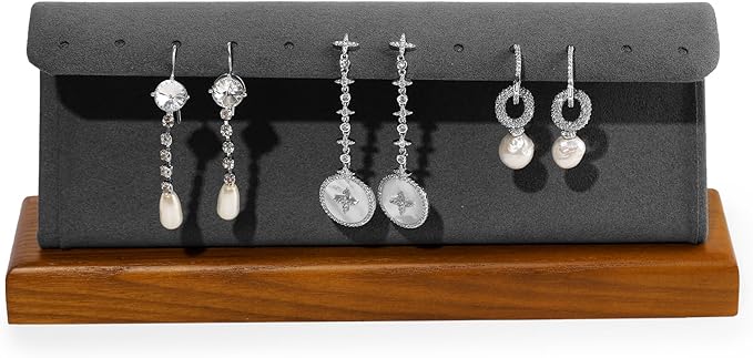 Solid Wood Jewelry Earrings Display Stand Small Jewelry Display for Long Earrings(Grey)