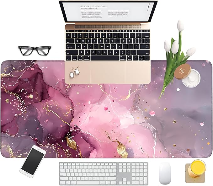 Pink Gaming Mouse Pad 35.4"x15.7"Desk Mat Anti-Slip Rubber Base & Durable Stitched Edges for Gamers Smooth Mouse Writing Surface for Desk Office/Home