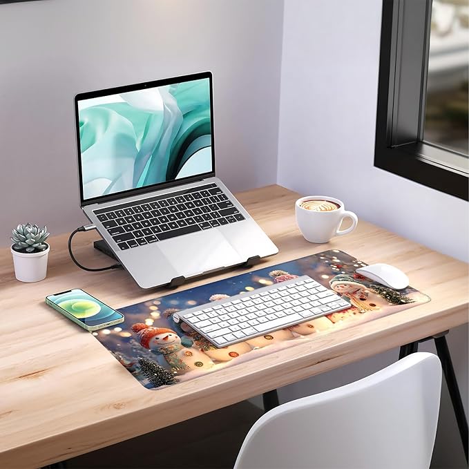 Six Snowmen Gaming Mouse Pad 31.5"x11.8"Desk Mat Anti-Slip Rubber Base & Durable Stitched Edges for Gamers Smooth Mouse Writing Surface for Desk Office/Home