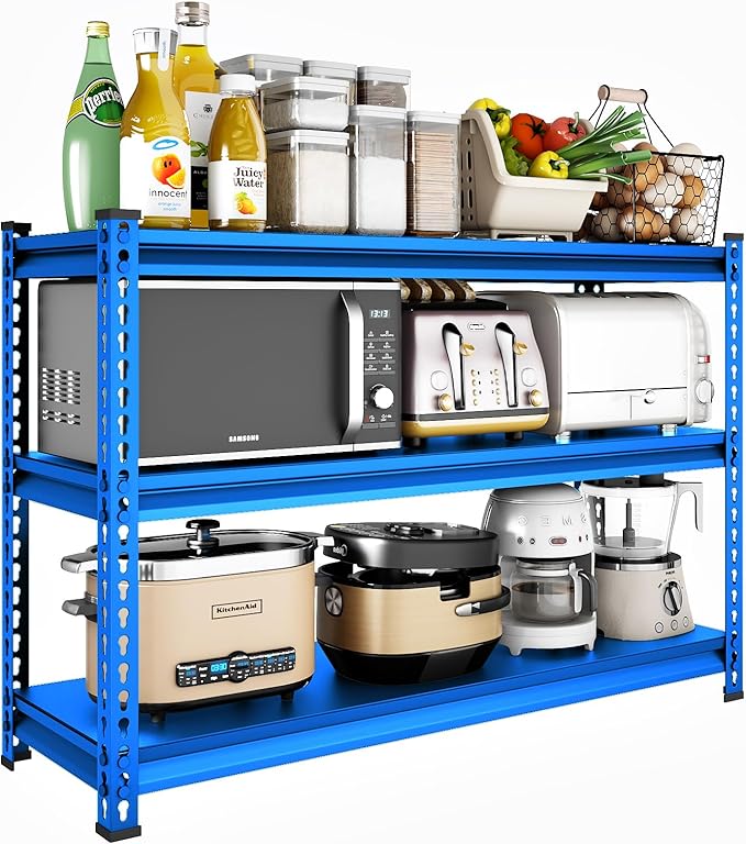 48" W Garage Shelving Heavy Duty, 1500LBS Loads Adjustable Garage Storage Shelves, 3-Tier Metal Shelving Units and Storage Racks, Industrial Utility Shelf,48" Wx18 Dx39 H, Blue
