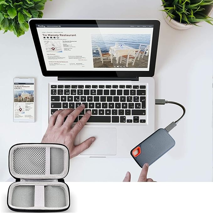 Hard Case Compatible with SanDisk 500GB/ 1TB/ 2TB/ 4TB Extreme Portable SSD - Up to 1050MB/s - USB-C, USB 3.2 Gen 2 - External for Solid State Drive. Carrying Travel Holder for USB Cables (Box Only)