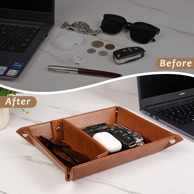 Gifts for Him, PU Leather Valet Tray and Keychain, Husband Birthday Gift Ideas, Unique Cool Husband Him Gifts for Anniversary, Best Husband Ever Gifts for Men Boyfriend