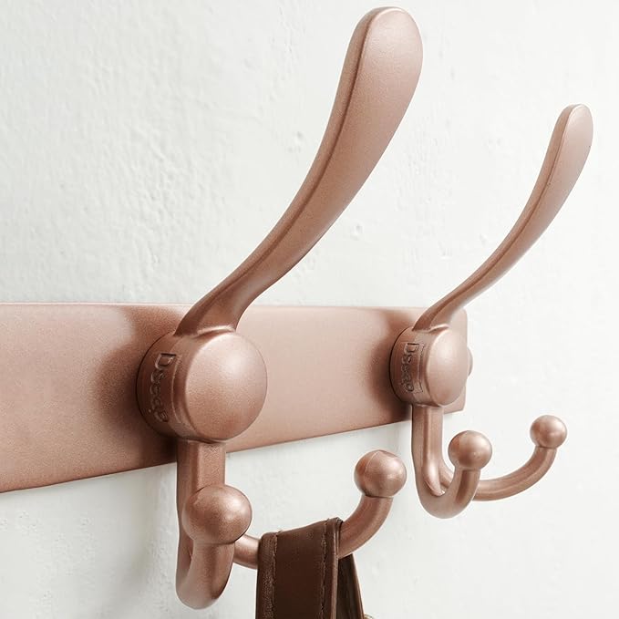 Dseap Coat Rack Wall Mount 2.0 Pro: Heavy Duty 300% Thicker, 16" Stud Mount, Stainless Steel Wall Coat Hooks Hanger for Clothes Jackets Hats Entryway Closet, MaxStrong Series, Rose Gold