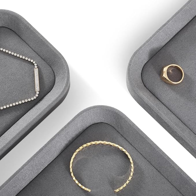 Jewelry Display,Yinbeini Microfiber Valet Tray,Luxury Jewelry Drawer Organizer,Premium Flat Tray,Grey Jewelry Tray