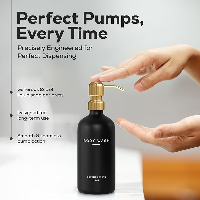 Luxury Shampoo and Conditioner Dispenser Set by Brighter Barns - Black and Gold Shower Soap Dispenser Set - Refillable Body Wash & Shampoo Bottles - Luxury Bathroom Decor for Spa, Airbnb (Black Gold)