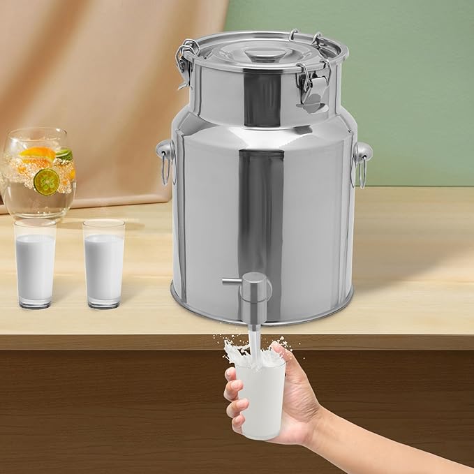 Milk Can Barrel Stainless Steel Beverage Drink Dispenser Large Capacity Storage Bucket Container with Faucet and Handles for Milk Coffee Wine Oil Rice Cereals Water (7.25L/1.915Gal)