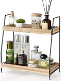 2 Tier Bathroom Countertop Organizer, Wood Bathroom Organizers and Storage, Slotted Edge Counter Shelf for Storage, Farmhouse Countertop Organizer for Bathroom, Kitchen, Coffee