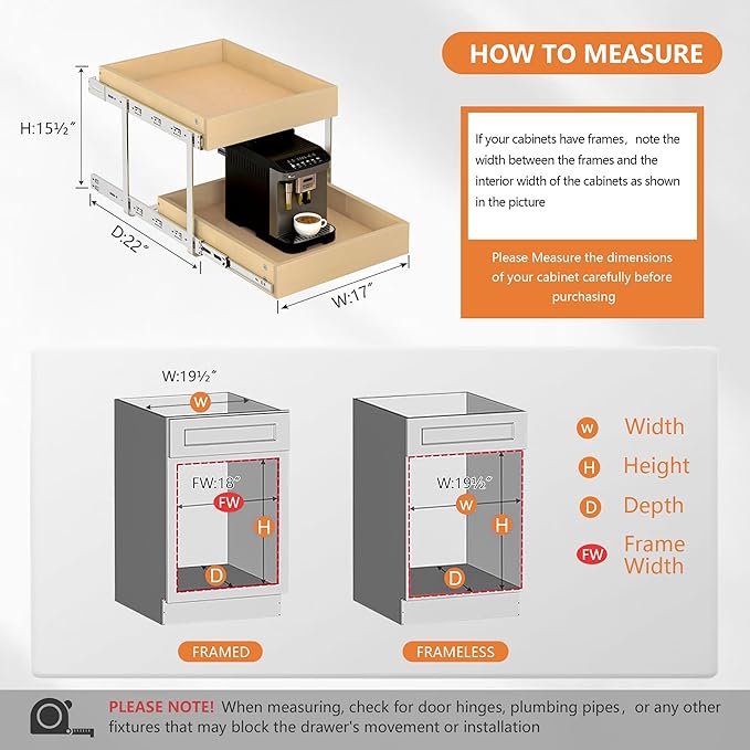 WelFurGeer 2-Tier Pull Out Cabinet Organizer with Soft Close Slides, Pull Out Drawers for Cabinets, Heavy-Duty Slide Out Drawers for Kitchen Cabinets, Under Sink, Pantry & Bathroom