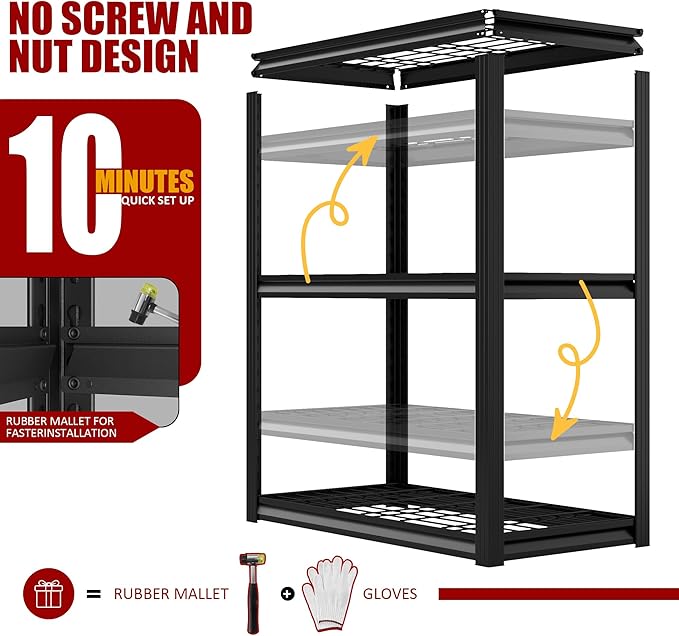 Garage Shelving Heavy Duty 3-Tier Storage Shelves Metal Shelving 2000LBS Garage Shelves Adjustable Metal Shelf for Kitchen Warehouse Pantry Closet,24" W x 16" D x 36" H