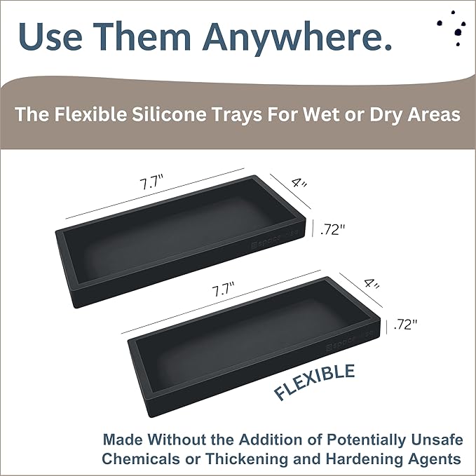 Countertop and Vanity Tray - 2 PC Small 7.7" Silicone Bathroom Trays, Kitchen Soap Tray, Dish Sponge Soap Holder Kitchen Sink Organizer Caddy, Bathroom Counter Trays for Lotion Dispenser