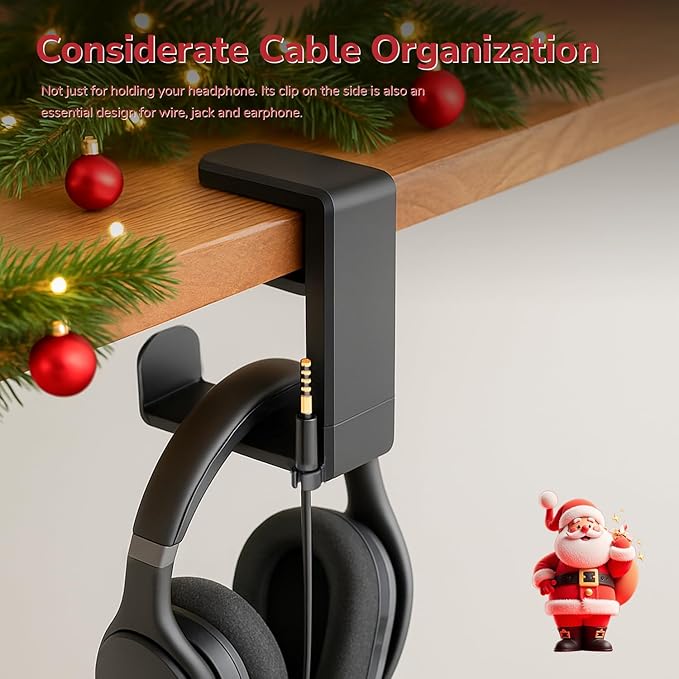 3 in 1 Rotating Headphone Stand for Gamer - EURPMASK [Xmas Gift Set] Headset Stand 2 Detachable Controller Holders,Clamp-on Headphone Holder Christmas Greeting Card,Bag,Box, Stocking Stuffer for Gamer