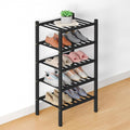 Smiry Bamboo Shoe Rack for Closet, 5 Tier Small Wooden Stackable Shoe Organizer, Free Standing Shoes Storage Shelf for Entryway, Front Door Entrance, Black