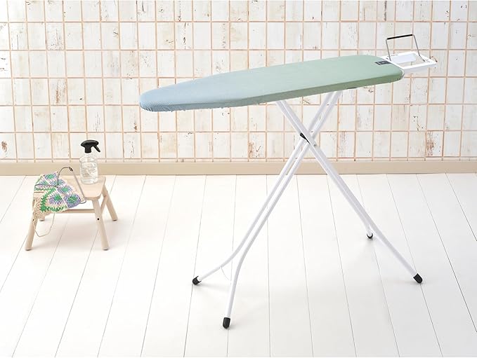 Brabantia Size A Compact Small Ironing Board (43x12 in) 7 Height Options, Adjustable Steam Iron Rest Holder (Soothing Sea) Non-Slip Feet, Anti-Collapse Child Locks