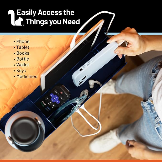 Squirrel-Bedside Perch, Floating Organizer with USB-C & A Charging Ports, Sturdy, Easy to assemble, Bedside Caddy, Christmas Gifting for teens, Gifts for college freshman, Dorm room gifts, Blue