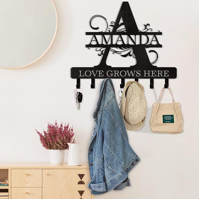 Personalized Key Holder for Wall, Custom Name Key Hooks for Wall Organizer, Customized Anniversary Housewarming Gifts Key Rack Wall Mount for Front Door Hallway Bedroom Decor