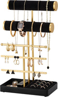 Lolalet Bracelet Display Stand Necklaces Holder, 5 Tiers Jewelry Organizer and Storage Rack with Velvet Slot and Metal Base, for Women Bangles Watches Ring Earrings -Black