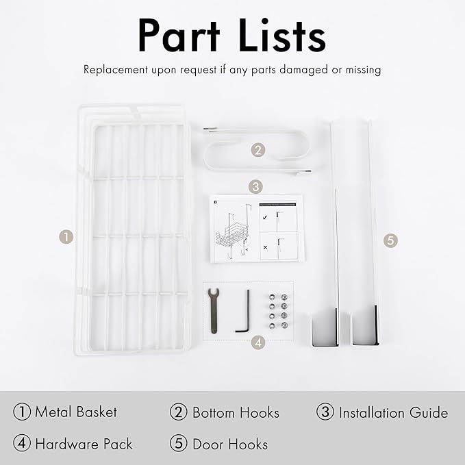 KES Ironing Board Hanger Over The Door, T-Leg Holder, for 1 3/8" Door, Metal Iron Holder White, HIR500A-WH