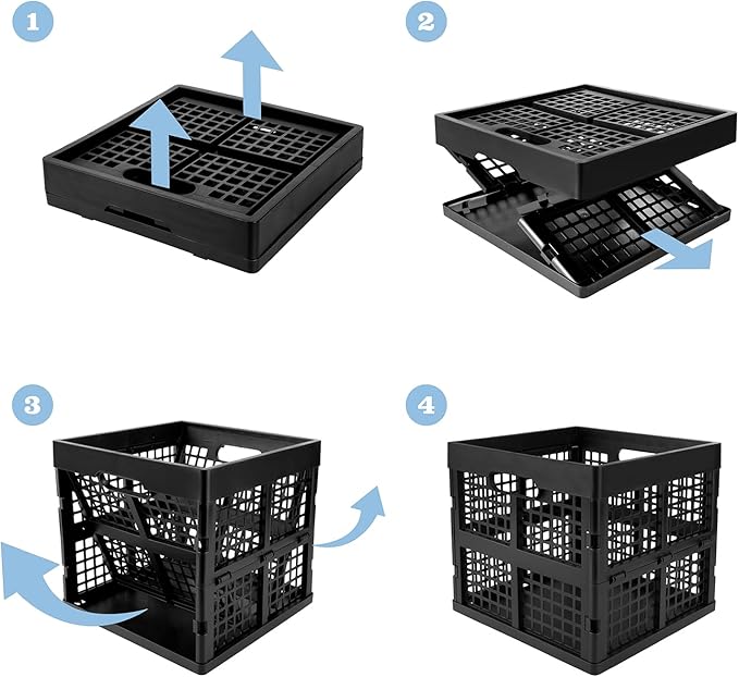 3-Pack Collapsible Plastic Storage Crates,Foldable Crates for Storage,16L (Black)