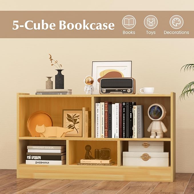 Giantex 5-Cube Bookcase, Freestanding 3-Tier Bookshelf with Spacious Top & Raised Base, Modern Display Storage Organizer, Multipurpose Book Shelf for Living Room, Bedroom, Playroom (Yellow)