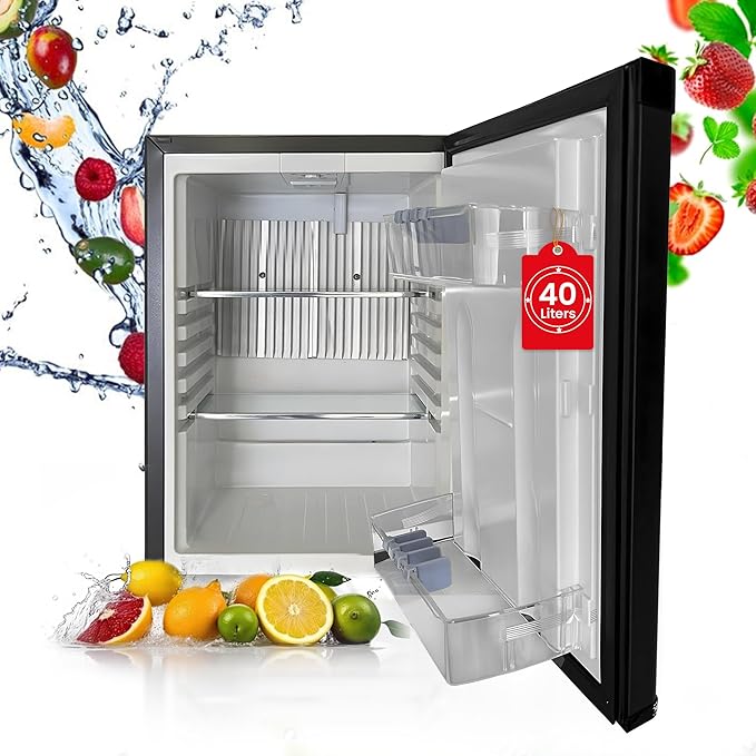 roomwell 1.4 cu.ft Compact Auto Defrost 120V/12V Refrigerator with No Noise Absorption, Locking Mini Fridge with Lock and Key-Ideal Semi Truck Refrigerator for RV, Camping, Dorm, Office & Travel Use