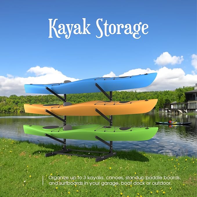 Adjustable Kayak Storage Rack, Freestanding Sup Storage Stand, Weatherproof Canoe Holder, Heavy Duty Paddleboard Bracket, Surfboard Bracket for Indoor, Outdoor, Garage, Shed, Dock…