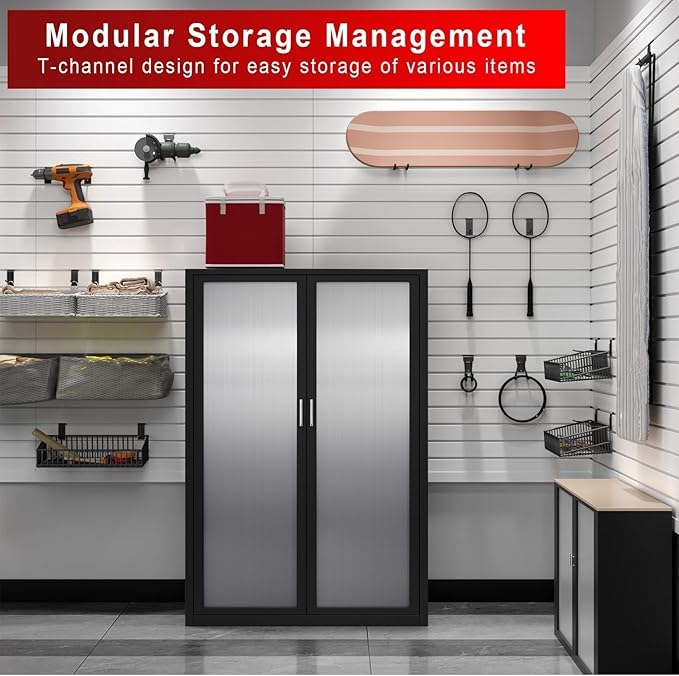 Garage Slatwall Panel Wall Organizer - Slat Wall Paneling Sheets with Hooks, Interlocking PVC Panels for Tool Organization Mounted Storage Systems