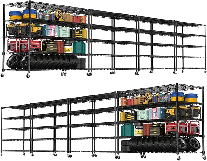 PrimeZone 5 Tier 80.7" H x 55.5" W x 24" D Wire Shelving with Wheels 3000lbs NSF Certified Storage Shelves Heavy Duty Metal Shelf Adjustable Rolling Rack Commercial Garage Restaurant Warehouse 8Pack
