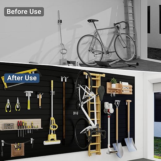 4FT x 2FT Black PVC Slatwall Panel, Modern Wall-Mounted Garage Storage System, 1 Shelf, 75 lbs Weight Capacity