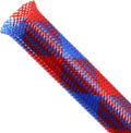 Braided Cable Sleeving, PET Expandable Braided Cable Sleeve, Flexible Mesh Sleeving Cord Management for Audio Video and Other Home Device, Cord Protector from Pets (Blue Red, 1/4" x 25ft)