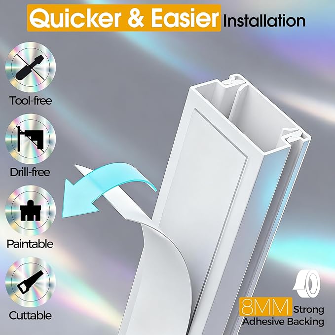 212.6in Cord Covers for 2-3 Wires on Wall, TV Cord Hider Wall, Paintable Cable Hider Raceway, Easier Set-up Wire Hider Wire Covers for Cords on Wall, Self-Adhesive Cable Cover, W0.95 H0.55in, White