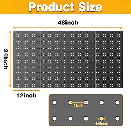 Pegboard Smith Metal Pegboard Panels 12" x 24", 4 Pack Black Wall Mounted Tool Organizer Boards, Heavy Duty Tool Storage Peg Board for Garage, Workbench, Office, Fits 1/4" Peg Hooks