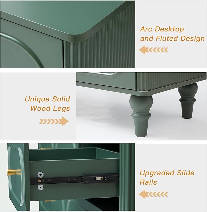 Fluted 7 Drawer Dresser for Bedroom, Modern Mid Century Chest of Drawers, Wood Storage Large Dresser Organizer for Bedroom Living Room Closet Hallway, Green