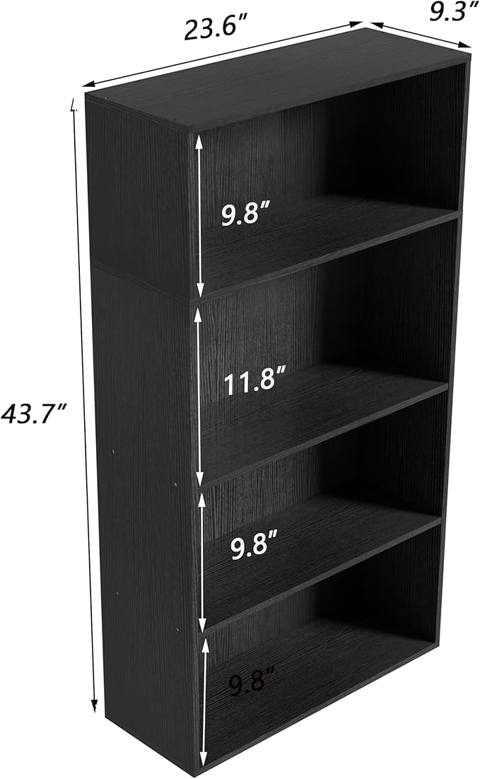 4 Tier Book Shelf, 4 Cube Storage Organizer,4 Tier Low Bookcase Storage Display Organizer, 44 Inch Versatile Cubes Shelf and Cubby Unit for Any Space (Black, 4 Cube-W(23.6inch)