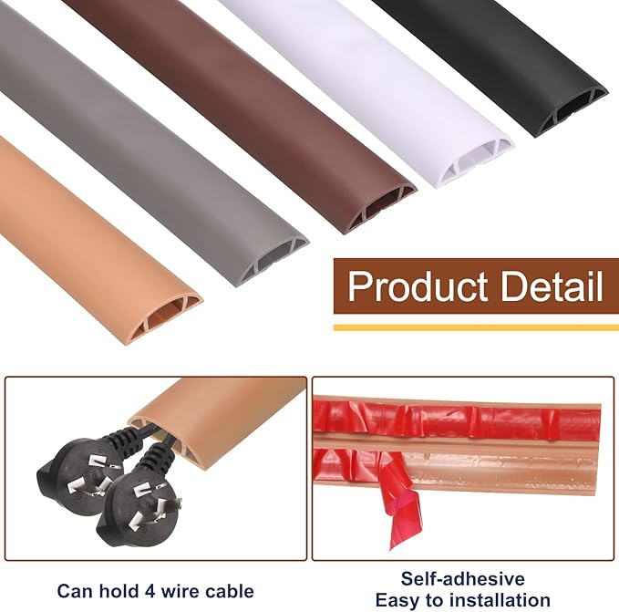HARFINGTON 4ft Cord Cover Floor W0.6 x H0.33 Inner Channel PVC Hide Extension Cable Floor Wire Hider Wire Covers Protector for Prevent Cable Trips Cables Management, Black