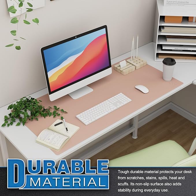 K KNODEL Large Office Leather Desk Mat, Mouse and Keyboard Pad, Computer and Laptop Mat, Desktop Protector and Cover, Writing Pad and Blotter (35.4"x17", Pink)