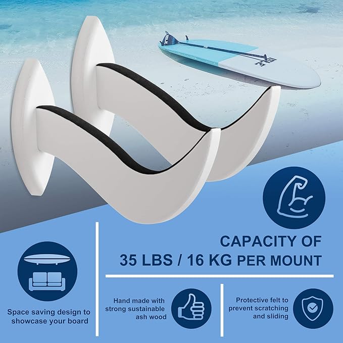 Hang 11 Surfboard Wall Mount - Surf Board Wall Hangers, Surfboard Mount, Beautiful Sustainable Wooden Rack, Perfect to Display Your Board, Surf Racks, Horizontal Hanger, Surfing Accessories