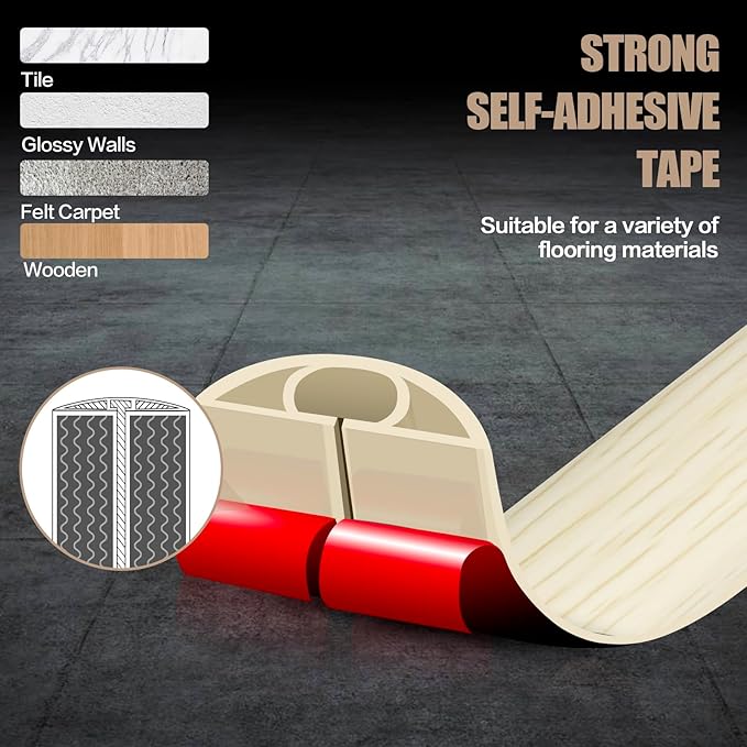 Floor Cord Cover Self Adhesive Cord Hider,3.3FT Cable Management, Extension Strip Protector for Wires, Prevent Cable Trips for Offices, Gyms, Exhibitions Cavity:0.51"(W) x 0.3"(H) Yellow Wood