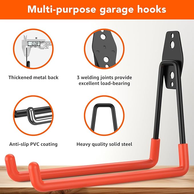 16 Pack Garage Hooks with Anti-Slip Coating Heavy Duty Wall Mount Hooks for Garage Storage and Hanging Hoses Bike Garden Tools Ropes etc