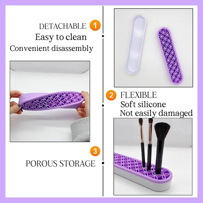 TANG SONG 1 PC Silicone Make up Brush Holder Cosmetic Storage Box Desktop Organizers (Light Purple)