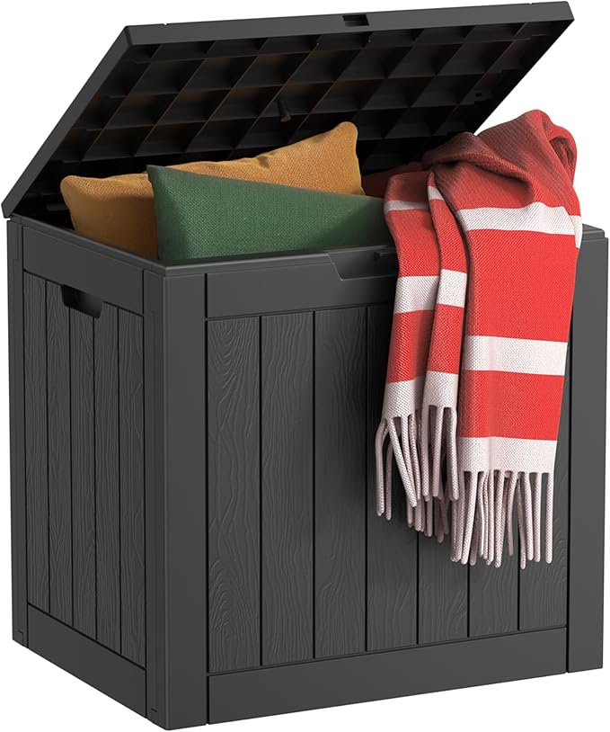 EasyUp 31 Gallon Resin Deck Box Waterproof, UV Resistant Outdoor Storage Box for Delivery, Patio, Garden,and Porch,Striped Black