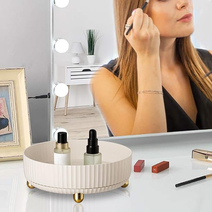 Rotating Makeup Organizer, 8.7 Inch Large Capacity Vanity Tray for Perfume & Cosmetics, Plastic